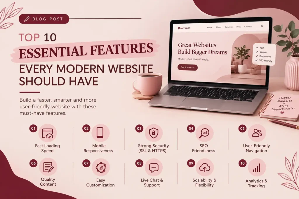 BLOG :10ESSENTAIL FEATURES EVERY MODERN WEBSITE SHOULD HAVE