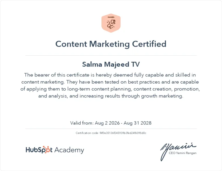 HUBSPOT Cerificate : DIGITAL MARKETING EXPERT IN ABU DHABI